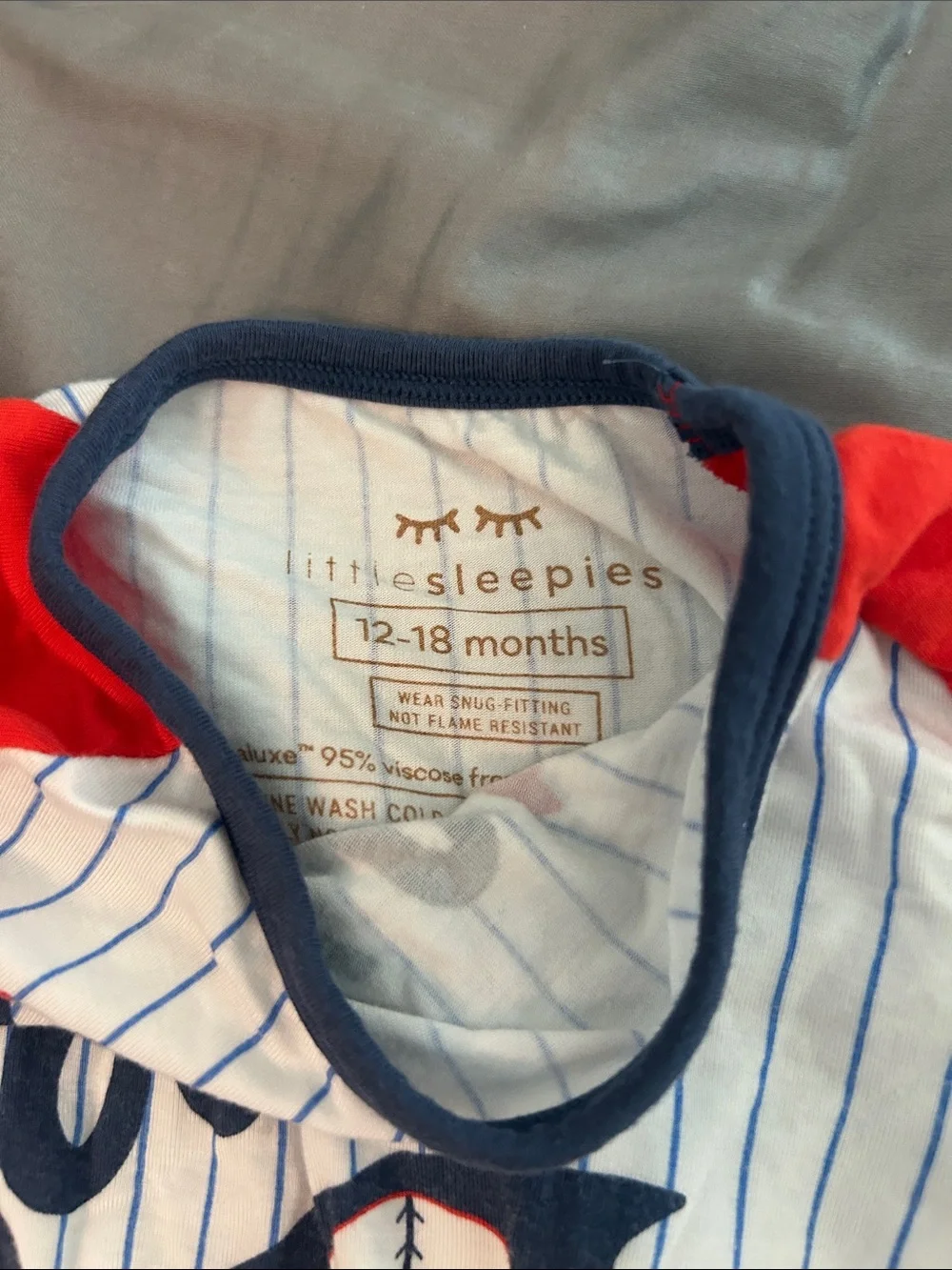 Little Sleepies Red & Navy 'Lil Rookie' Striped Baseball Footie
